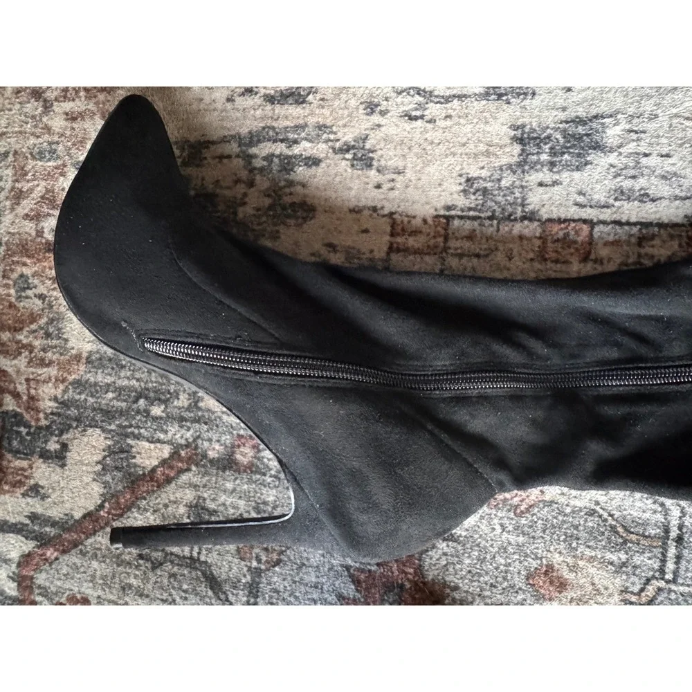LILIANA Black Pointed Toe Stiletto Over Knee Boots 8.5 Whimsigoth Party‎ Sexy